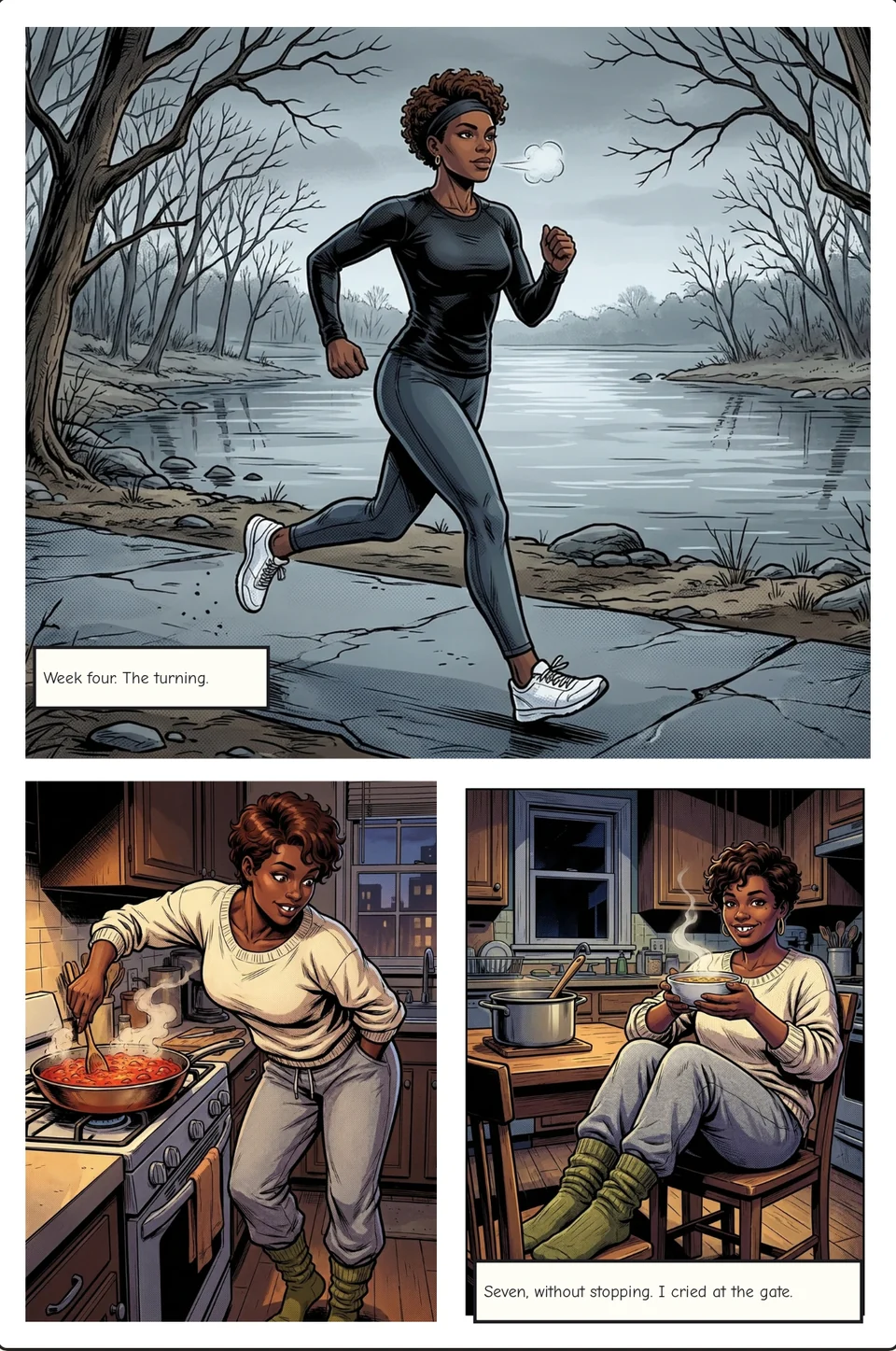 Dara's week four: a run by a grey river on a cold morning, then cooking at home after seven kilometres without stopping